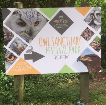 The new Owl Sanctuary sign at Festival Park
